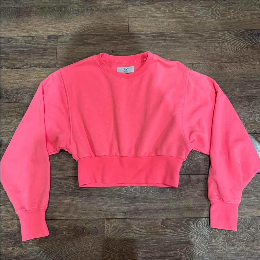 tna neon pink crop crew neck sweater